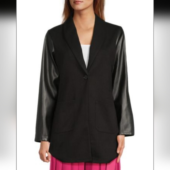 Area Stars Leather Trim Blazer. Size M. MSRP $195 NWT - Picture 1 of 4